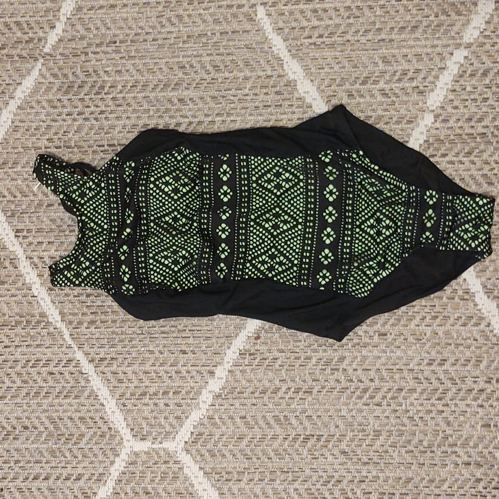 Cute lime green and black eyelet one piece swimsuit / bathing suit